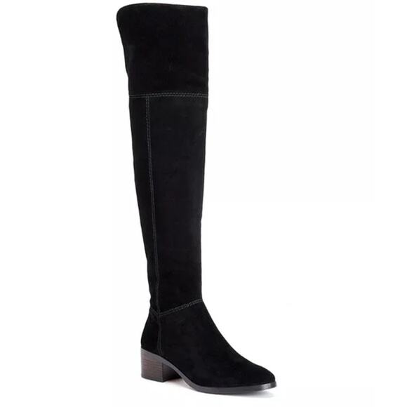 COACH Lucia Split Over The Knee High Boots Suede Tall Block Heeled, Black - Picture 1 of 15